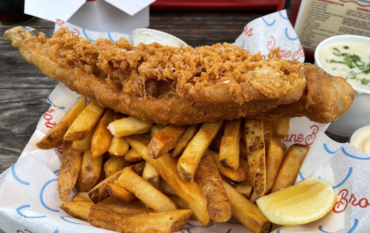 Dune Brothers signature dishes Fish and ChipsFish SandwichLobster Roll
